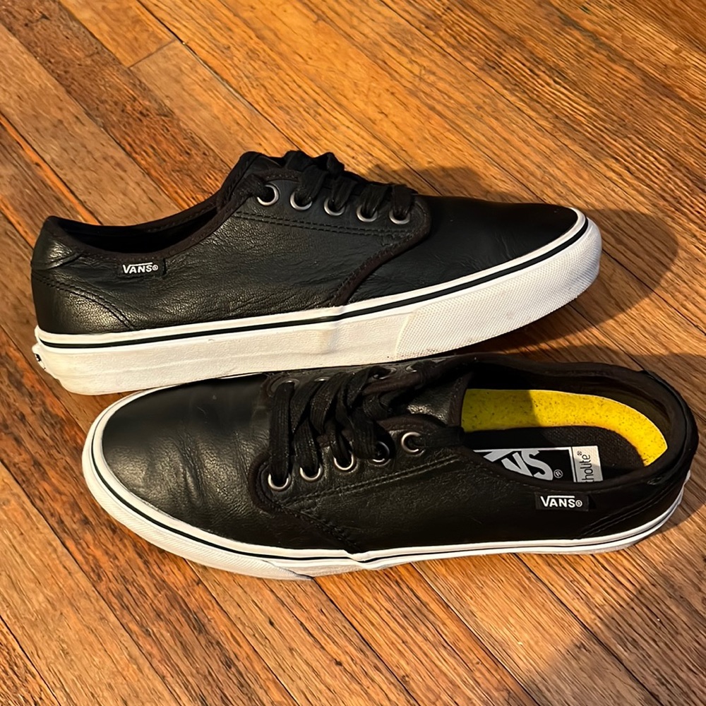 Vans Black Leather Sneakers Women Shoes Size 8